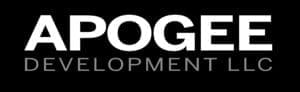 Apogee Development LLC logo on black background.